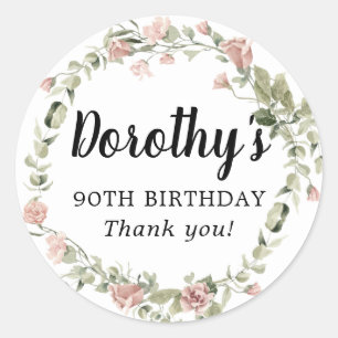 Sticker Rond Floral rose rustique 90e anniversaire Merci