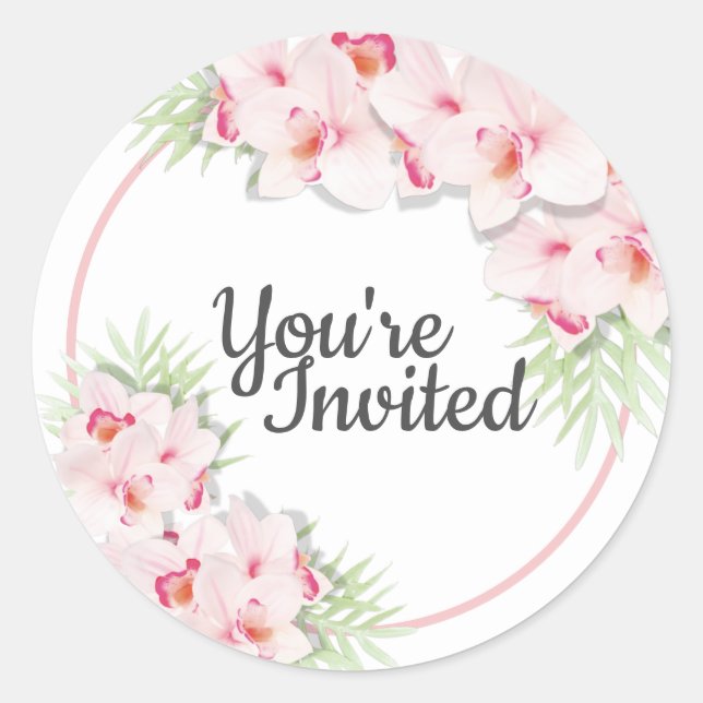 Sticker Rond Floral rose Vous êtes invité (Devant)