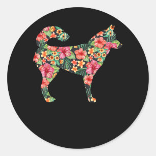 Sticker Rond Floral sibérian husky lovely flower dog venin
