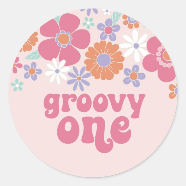 Sticker Rond Floral Super rétro rose (Devant)