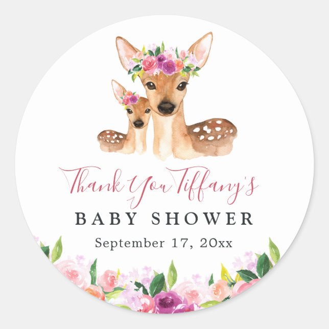 Sticker Rond Floral Sweet Deer Maman Et Baby shower Bébé (Devant)
