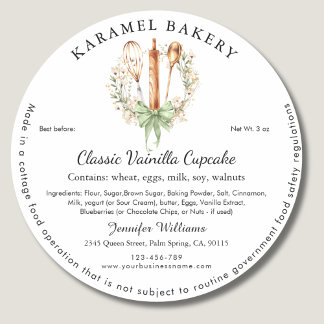 Sticker Rond Floral Utensils Cottage Law Food Label Packaging