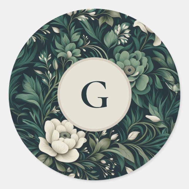Sticker Rond Floral vert émeraude foncé (Devant)