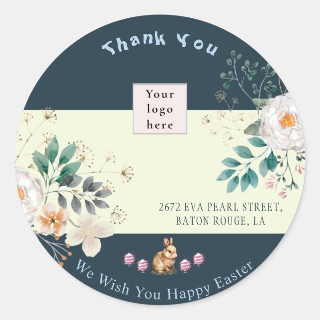 Sticker Rond Floral Vert foncé avec logo Multifonction Merci (Devant)
