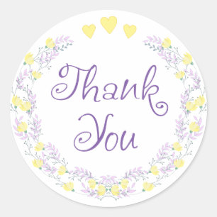 Sticker Rond Floral violet Merci Lavande Fleurs Jaunes