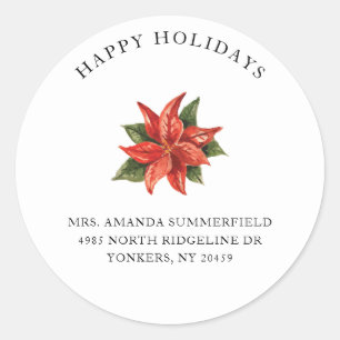 Sticker Rond Floral voeux de Noël Adresse de retour