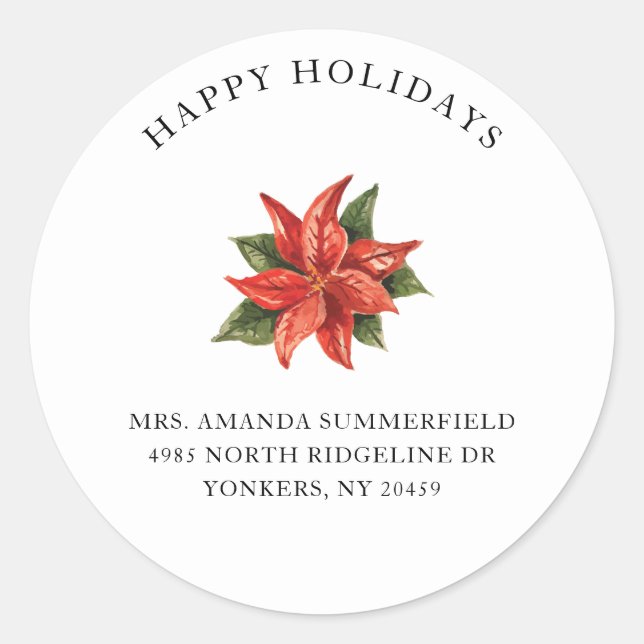 Sticker Rond Floral voeux de Noël Adresse de retour (Devant)