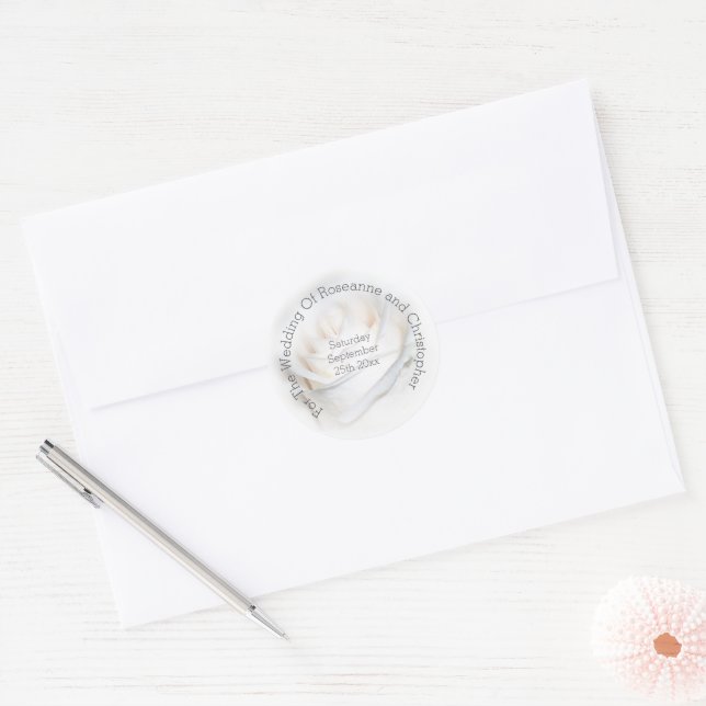 Sticker Rond Floral White Rose Mariage (Enveloppe)