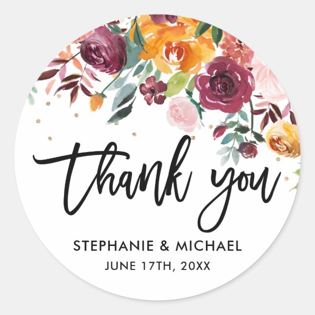 Sticker Rond Florales rose pâle Merci Mariage botanique (Devant)