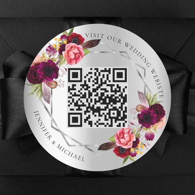 Sticker Rond Floraux bordeaux argenté géométrique mariage de co (Créateur téléchargé)