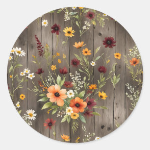 Sticker Rond Floraux d'aquarelle rustique avec Fleur sauvage