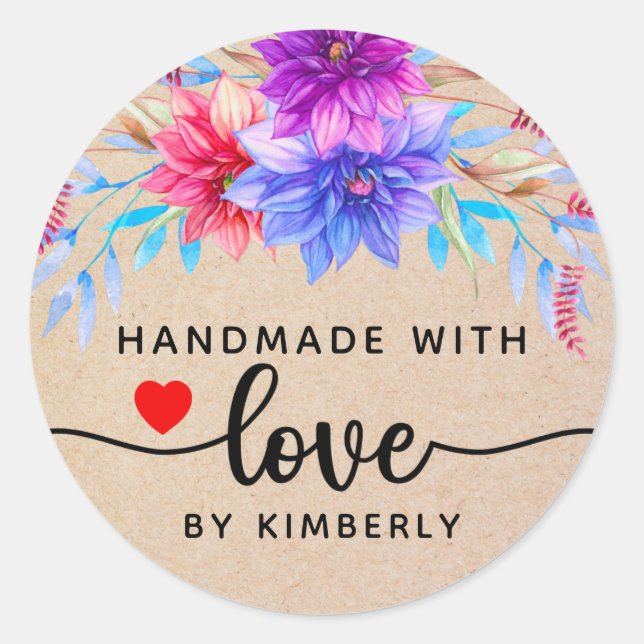 Sticker Rond Flore artisanal avec chevalet rond classique Love (Devant)
