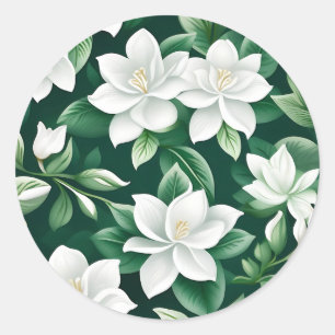 Sticker Rond Flore blanche et verte complexe