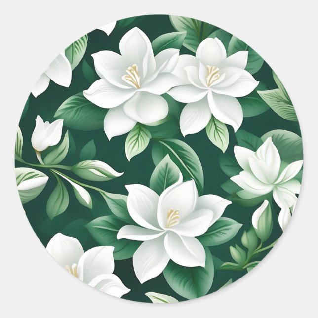 Sticker Rond Flore blanche et verte complexe (Devant)