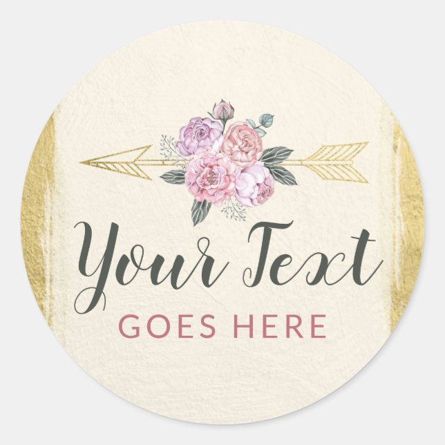 Sticker Rond Flore bohème rustique Flèches Blush rose or Boho (Devant)