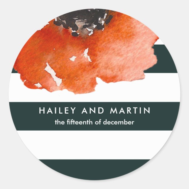 Sticker Rond Flore d'aquarelle avec Mariage de rayures vert fon (Devant)
