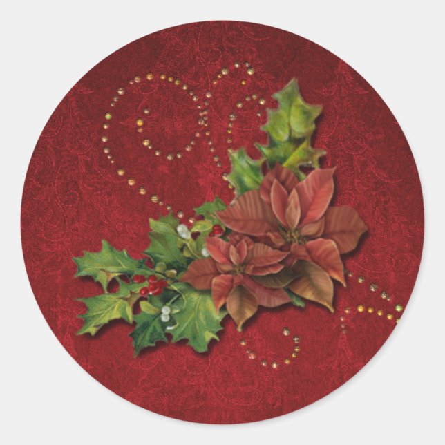 Sticker Rond Flore de Noël et perles d'or (Devant)