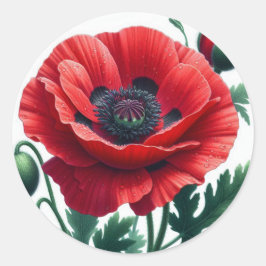 Sticker Rond Flore de pavot rouge