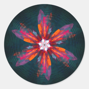 Sticker Rond Flore Mandala Flowers Orange Red Blue Abstract