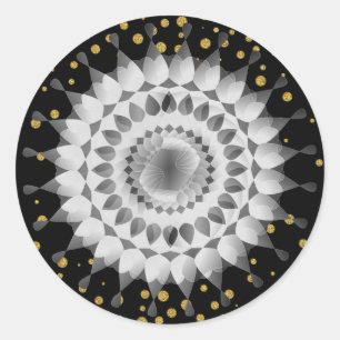 Sticker Rond Flore noire Lotus Flower or Confetti Mariage Flora