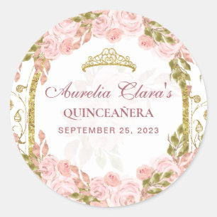 Sticker Rond Flore rose pâle Princess Gold Arch Quinceanera