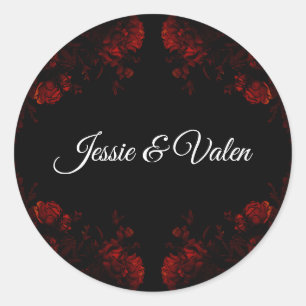 Sticker Rond Flore rouge profond Élégant Mariage gothique