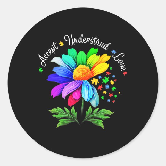Sticker Rond Flore Sensibilisation sur l'autisme Fleur margueus (Devant)