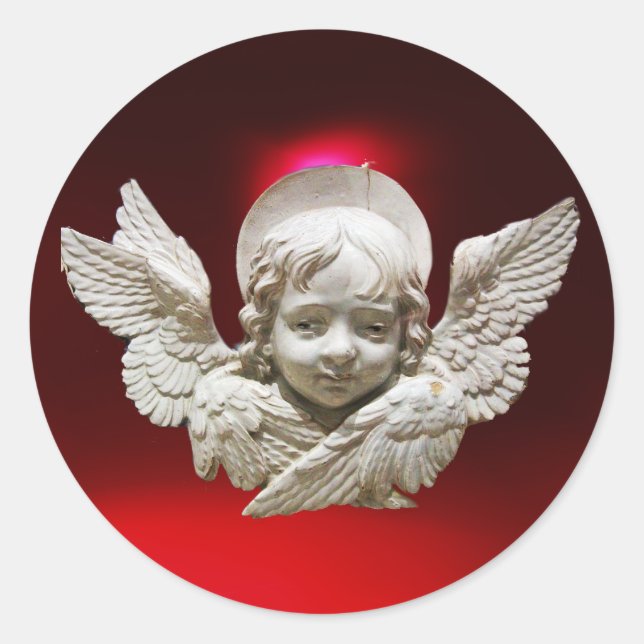 Sticker Rond FLORENTINE RENAISSANCE ANGE Rouge Blanc Noël (Devant)