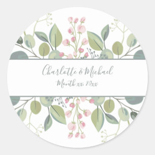 Sticker Rond Flores printanières, Rose Blush, Vert menthe, Mari