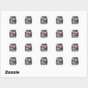 Sticker Rond Floride, Flamant rose,