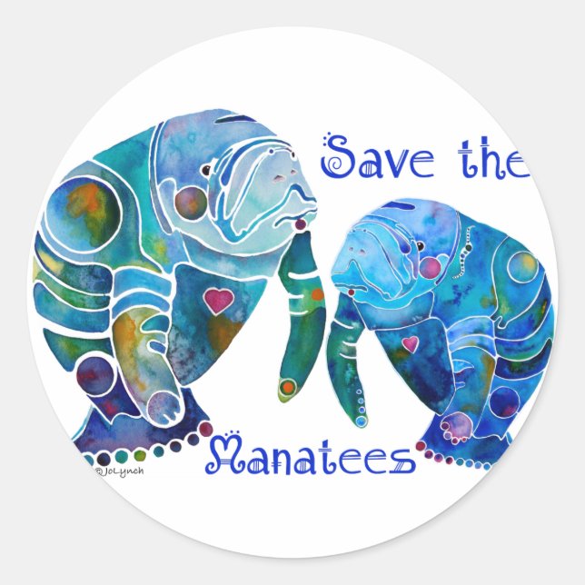 Sticker Rond Floride Sauvez les Manatees dans Vivid Blues (Devant)
