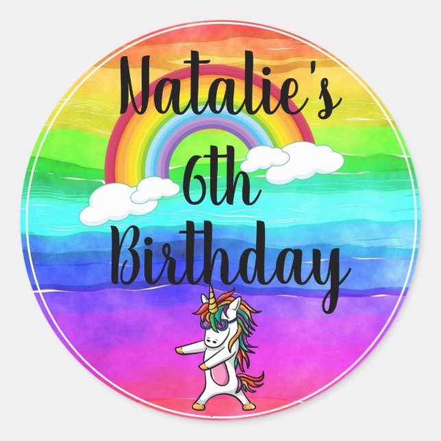 Sticker Rond Floss Dance Unicorne Arc-en-ciel Anniversaire (Devant)