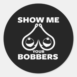 Sticker Rond Flotteurs et hameçons de pêche drôles de poitrine