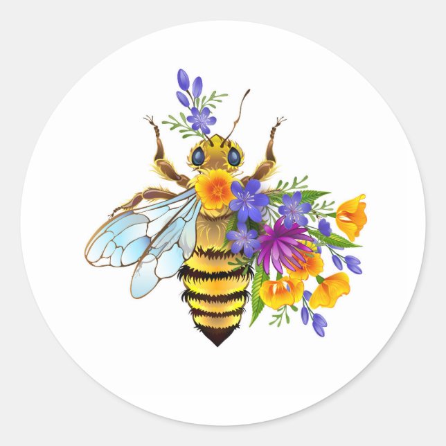 Sticker Rond Flower bee with wild plants (Devant)