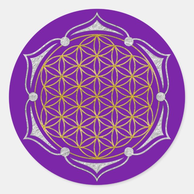 Sticker Rond Flower Of Life - Lotus or argent (Devant)