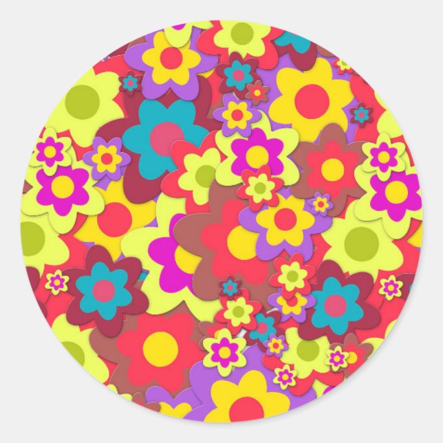 Sticker Rond Flower Power 60s hippy (Devant)