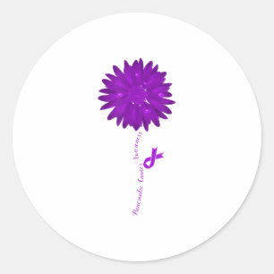 Sticker Rond Flower Purple Ribbon Pancreatic Cancer Aware
