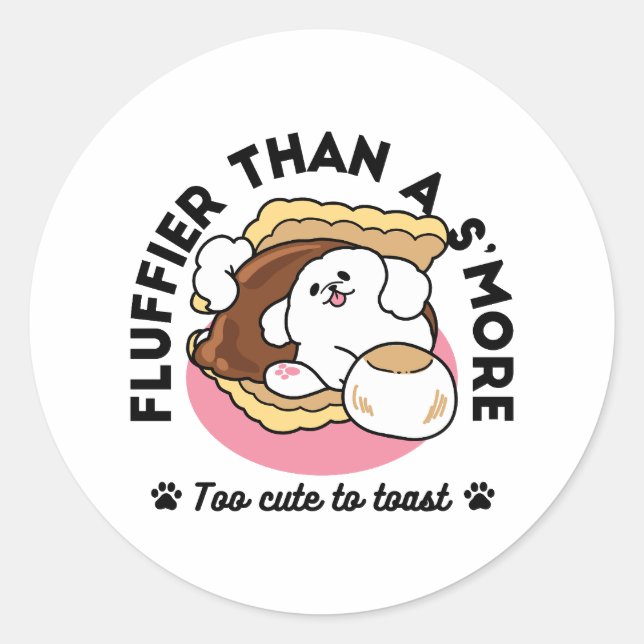 Sticker Rond Fluffier Tha’more - Chien mignon et Pun de dessert (Devant)