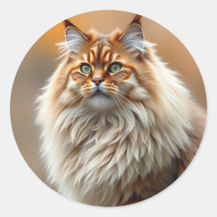Sticker Rond Fluffy Norwegian Forest Portrait de chat