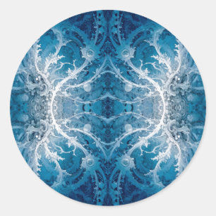 Sticker Rond Flux cosmique sacré - Symétrie argent bleu