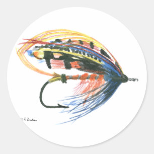 Sticker Rond FlyFishing Lure Art Saumon Fly Lure