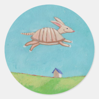Sticker Rond Flying Armadillo peinture originale art amusant
