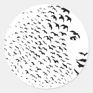 Sticker Rond Flying Crows ou Face Optique Illusion