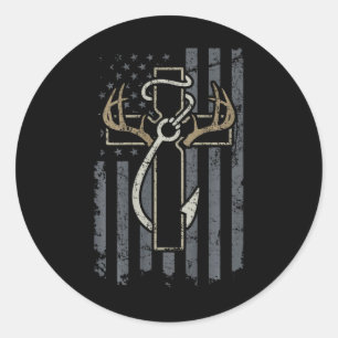 Sticker Rond Foi Chasse Pêche - Christian Hunter Pêcheur
