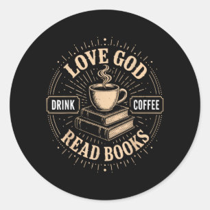 Sticker Rond Foi chrétienne Jésus Livres Café Croyant