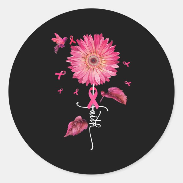 Sticker Rond Foi de marguerite rose - Sensibilisation au cancer (Devant)