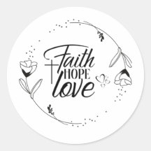 Foi, Espoir Amour avec Croix, Coeurs, Floral