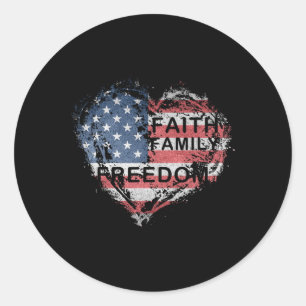 Sticker Rond Foi Famille Agriculture Liberté Drapeau Américain 
