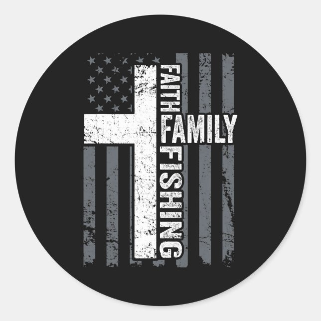 Sticker Rond Foi Famille Pêche Funny Croix chrétienne (Devant)