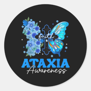 Sticker Rond Foi papillon Croix chrétienne Ataxie Sensibilisati